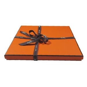 HERMES New Authentic Orange Square Scarf Gift Box with Brown Ribbon